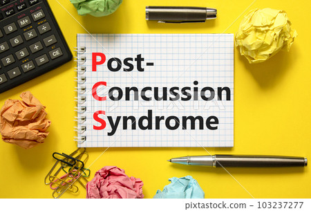 PCS post-concussion syndrome symbol. Concept words PCS post-concussion syndrome on white note on a beautiful yellow background. Black pen. Medical and PCS post-concussion syndrome concept. Copy space. PCS post-concussion syndrome symbol. Concept words PCS post-concussion syndrome on white note on a beautiful yellow background. Black pen. Medical and PCS post-concussion syndrome concept. Copy space. 103237277