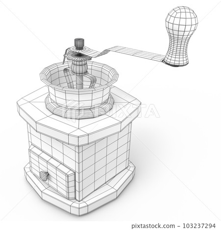 Manual wooden coffee grinder with coffee beans on white background. Manual wooden coffee grinder with coffee beans on white background. 103237294