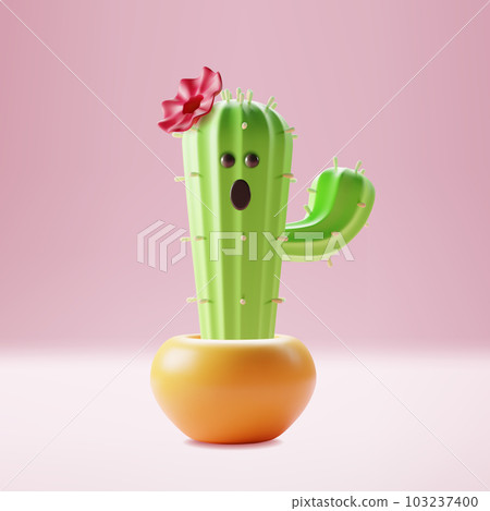 3d Character Mascot Cactus Houseplant Cartoon Style. Vector illustration of Cute Green House Plant in Pot 103237400