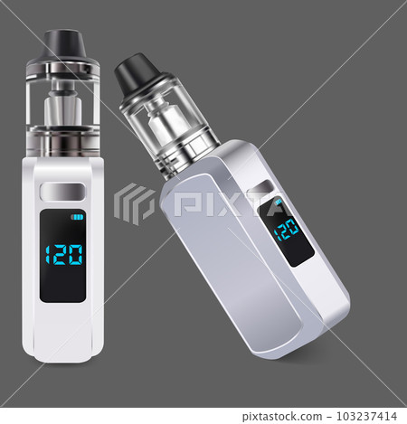 Realistic Detailed 3d Electronic Cigarette Vaping Device Set Vape Container. Vector illustration of Portable Smoke Devices Realistic Detailed 3d Electronic Cigarette Vaping Device Set Vape Container. Vector illustration of Portable Smoke Devices 103237414