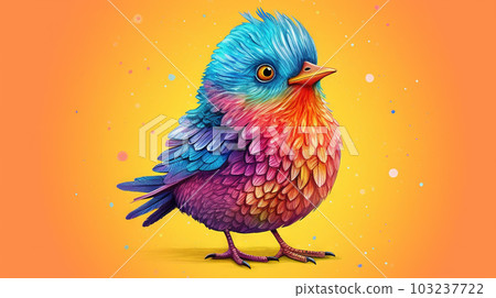 Colorful little bird, cartoon illustration - generative AI, AI generated Colorful little bird, cartoon illustration - generative AI, AI generated 103237722