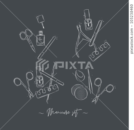 Manicure and pedicure tools compositions collection grey Manicure and pedicure tools compositions collection grey 103238460