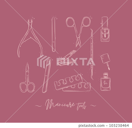 Manicure and pedicure tools collection pink Manicure and pedicure tools collection pink 103238464