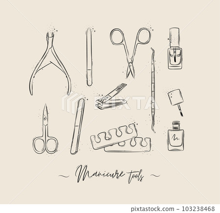 Manicure and pedicure tools collection beige Manicure and pedicure tools collection beige 103238468
