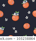 Summer garden orange fruit seamless pattern with flowers, bright texture 103238864