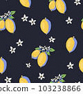 Summer garden lemon fruit seamless pattern with flowers, bright texture 103238866