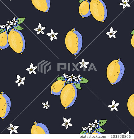 Summer garden lemon fruit seamless pattern with flowers, bright texture 103238866