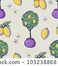 Summer garden lemon fruit seamless pattern with flowers, bright texture 103238868