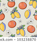 Summer garden lemon orange fruit seamless pattern with flowers, bright texture 103238870
