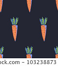 Summer garden carrot, cartoon vegetable seamless pattern, bright texture 103238873