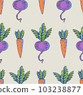 Summer garden carrot, beetroot cartoon vegetable seamless pattern, bright texture 103238877