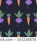 ummer garden carrot, beetroot cartoon vegetable seamless pattern, bright texture 103238878