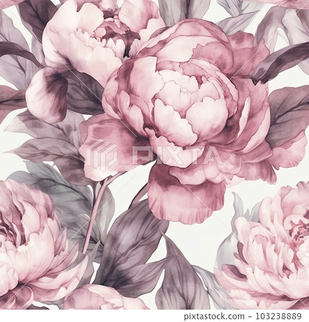 Seamless Pattern of Peony Flowers. AI generated Illustration. 103238889