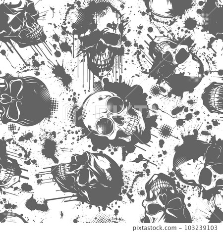 Grunge grey seamless pattern with skulls. Vector illustration. Grunge grey seamless pattern with skulls. Vector illustration. 103239103