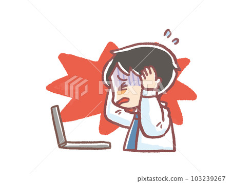 Watercolor hand-drawn style illustration set of a working man who is troubled by computer troubles (upper body) Watercolor hand-drawn style illustration set of a working man who is troubled by computer troubles (upper body) 103239267