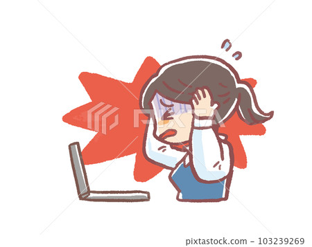 Watercolor hand-drawn style illustration set of a working woman who is troubled by computer troubles (upper body) Watercolor hand-drawn style illustration set of a working woman who is troubled by computer troubles (upper body) 103239269