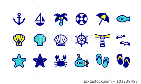 Marine motif vector icon set 103239458