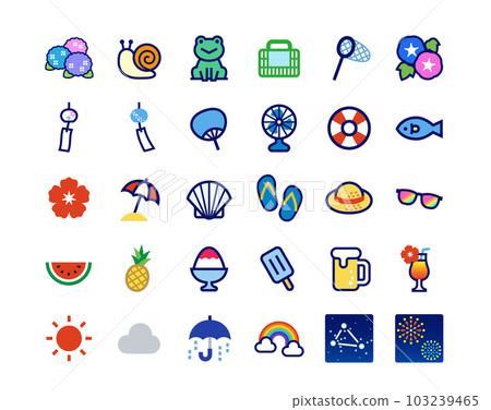 Vector icon set of rainy season, early summer and summer items 103239465