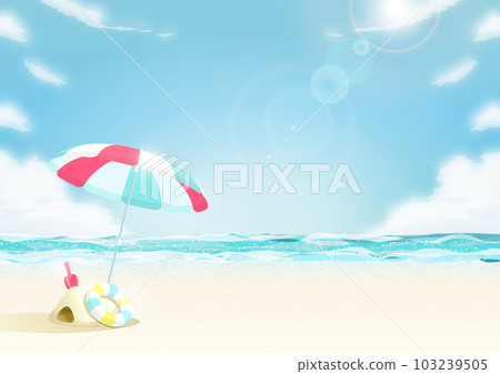 Background illustration of the summer sea where the sun is dazzling (beach umbrella and sand play) Background illustration of the summer sea where the sun is dazzling (beach umbrella and sand play) 103239505