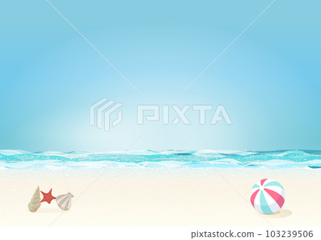 夏日大海和藍天沙灘的背景圖(貝殼和沙灘球) 夏日大海和藍天沙灘的背景圖(貝殼和沙灘球) 103239506