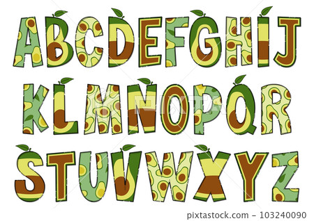 Handcrafted Avocado Letters. Color Creative Art Typographic Design 103240090
