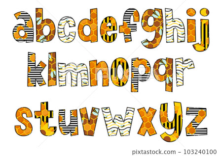 Handcrafted Honeycomb Letters. Color Creative Art Typographic Design 103240100