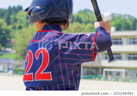 Back view of a boy playing baseball Back view of a boy playing baseball 103240491