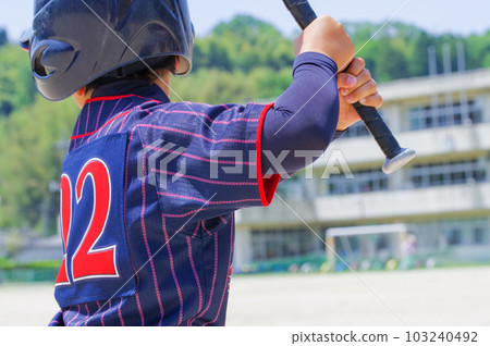 Back view of a boy playing baseball Back view of a boy playing baseball 103240492