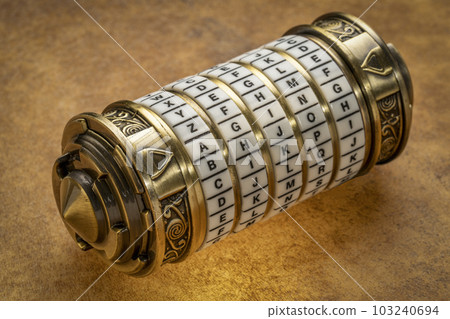 aging word as a password to combination puzzle box with rings of letters, cryptography and lifestyle concept aging word as a password to combination puzzle box with rings of letters, cryptography and lifestyle concept 103240694