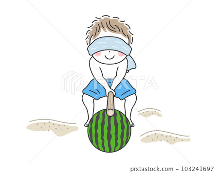 一個男孩劈西瓜的插圖 103241697