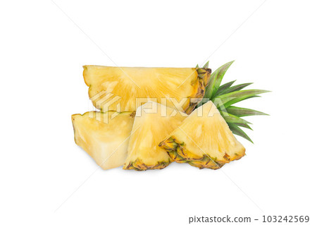 whole pineapple and pineapple slice. Pineapple with leaves isolated on transparent background with clipping path, single whole pineapple and pineapple slice. with clipping path and alpha channel. 103242569