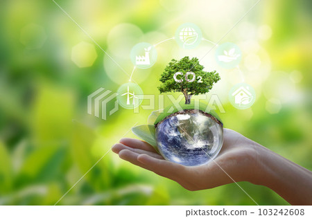 Renewable energy-based green businesses can limit climate change and global warming. Clean and environmentally friendly environment without carbon dioxide emissions.Reduce CO2 emission concept. 103242608