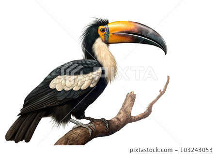 Image of hornbill on a white background. Bird. Wild Animals. illustration. Generative AI. 103243053