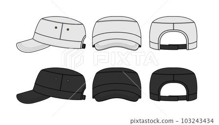 Hat / work cap (black and white set) vector illustration (front, side, back) Hat / work cap (black and white set) vector illustration (front, side, back) 103243434