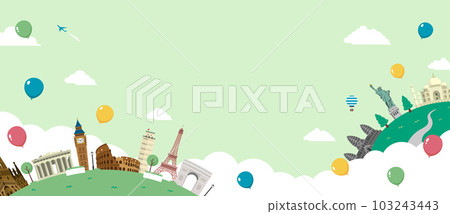 世界旅遊目的地，世界旅行，世界各地矢量橫幅插圖 103243443