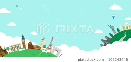 世界旅遊目的地，世界旅行，世界各地矢量橫幅插圖 103243446