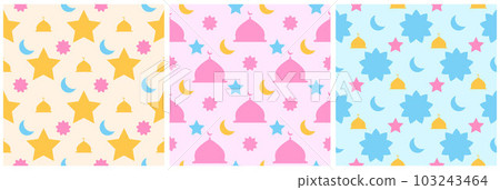 Set of Happy Islamic New Year Seamless Pattern Design Flat Illustration with Muslims Elements in Template Hand Drawn 103243464