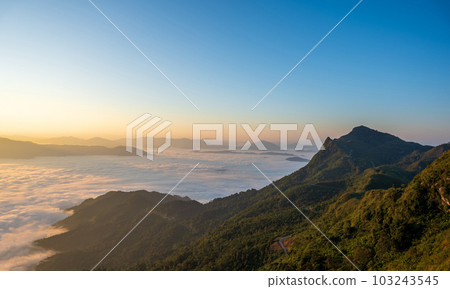 Beautiful landscape on the mountains at sunrise 103243545