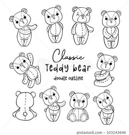 Cute romantic Valentine Teddy Bear doodle hand drawing cartoon character outline for coloring page Cute romantic Valentine Teddy Bear doodle hand drawing cartoon character outline for coloring page 103243646