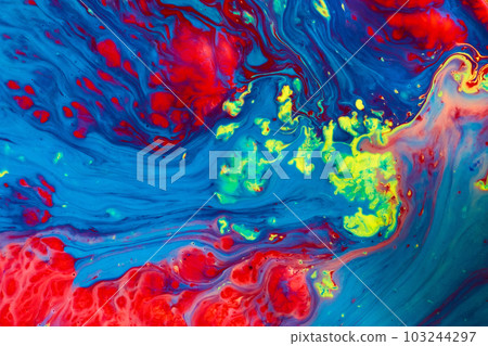 Vibrant colors clash in abstract stormy sea with phytoplankton flashes in cresting waves background Vibrant colors clash in abstract stormy sea with phytoplankton flashes in cresting waves background 103244297