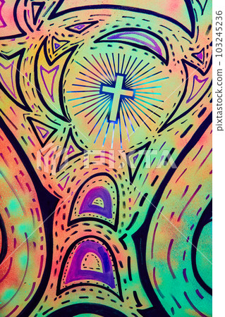 Jesus religious vibrant glowing artwork pattern on wall 103245236