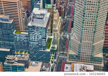 New York City skyscrapers from above looking down at street New York City skyscrapers from above looking down at street 103246005