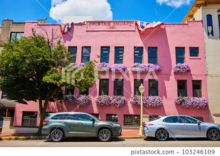 Pink building covered in pink flowers in Bloomington Indiana 103246109