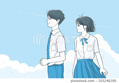 夏裝男女學生背景雷雨雲(藍色) 夏裝男女學生背景雷雨雲(藍色) 103246200