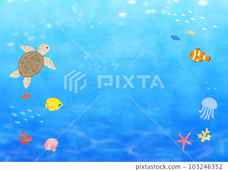 Underwater background watercolor painting with fish and other sea creatures 103246352