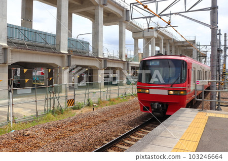 Meitetsu Chiryu station under construction and 1800 series limited express train Meitetsu Chiryu station under construction and 1800 series limited express train 103246664