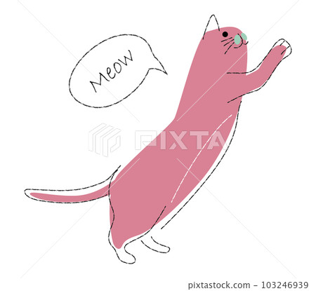 Pink cat is jumping . Cute cartoon characters . Flat shape and line stroke design . Vector illustration . Pink cat is jumping . Cute cartoon characters . Flat shape and line stroke design . Vector illustration . 103246939