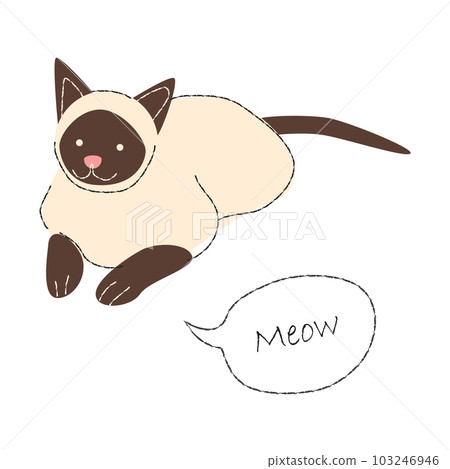Siamese cat ( Wichienmaat ) or Himalayan cat . Cute cartoon characters . Flat shape and line stroke design . Vector illustration . 103246946