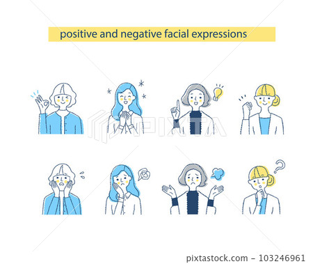Four women's facial expressions_h4-7 Negative & positive Four women's facial expressions_h4-7 Negative & positive 103246961