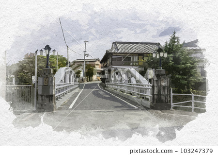 水彩風格 嬉野溫泉 嬉野橋 佐賀縣嬉野市 水彩風格 嬉野溫泉 嬉野橋 佐賀縣嬉野市 103247379